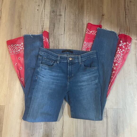 J Brand DIY Paisley Print Bandana Flare Jeans - size 26 - Picture 3 of 8